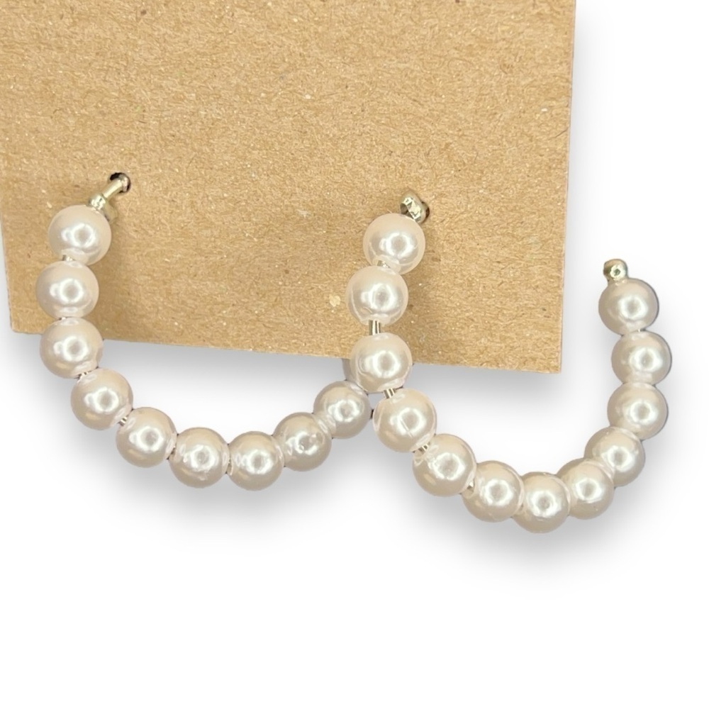 NEW PEARL HOOP EARRINGS RETRO PINUP SILVER BACKING